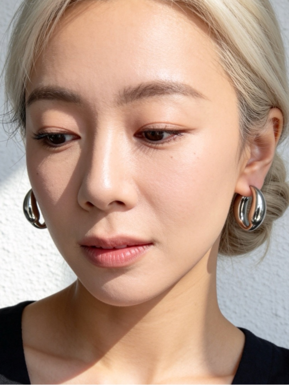 Polished Silver Sculpted Hoop Earrings - Modern Sculpted Hoops - Picture 4 of 11